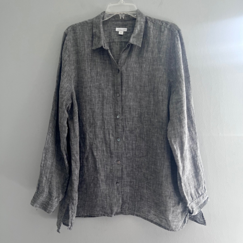 J. Jill Love Linen Essential Shirt Charcoal Gray Long Sleeve Button Up XL